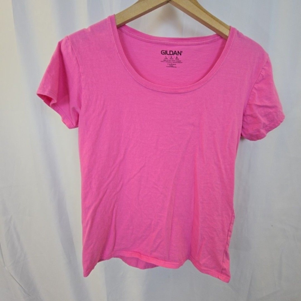 Gildan Shirt Womens Large Pink Crew Neck Short Sleeve Cotton Tee Top Basic